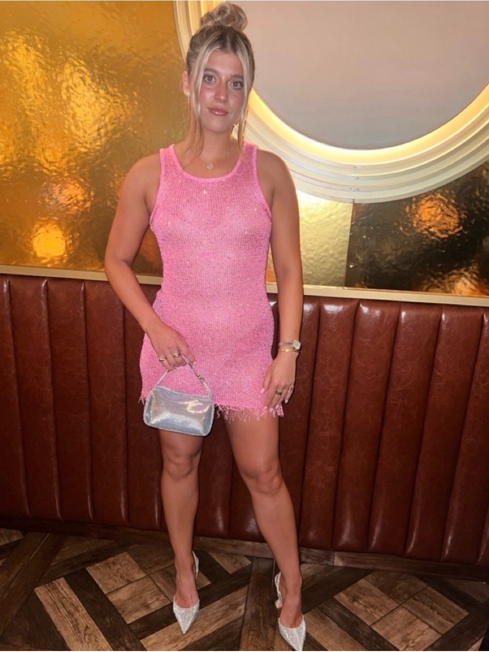 Sleeveless Pink Knit Mini Dress